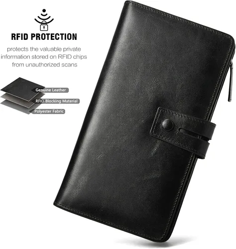 Vista 5 de BOSTANTEN Carteras de cuero para mujer con bloqueo RFID de gran capacidad, tarjetero triple para mujer