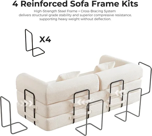 Vista 6 de Sofá cama convertible 5 en 1 de 79 pulgadas, sin montaje, sofá cama sin hueso con espuma de alta densidad, sofá cama plegable, sofá modular de pana