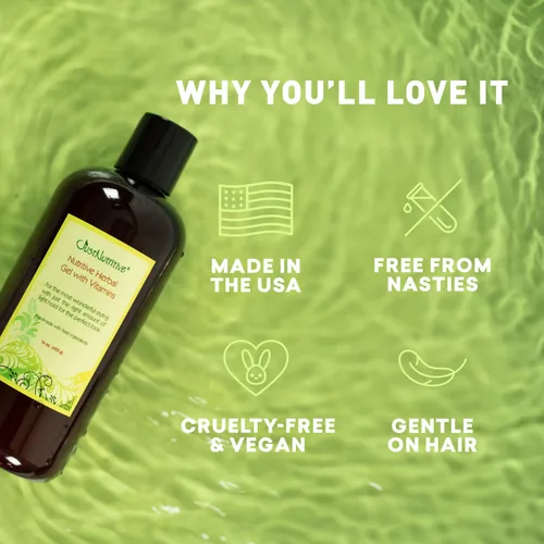 Vista 8 de Just Nutritive Gel de hierbas para el cabello con vitaminas y proteínas, natural, sin alcohol y control de la humedad para todo tipo de cabello, 16