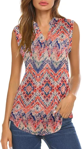 Vista 7 de Halife Women's Sleeveless Floral Print V Neck Tunic Tank Tops Blouse Shirts