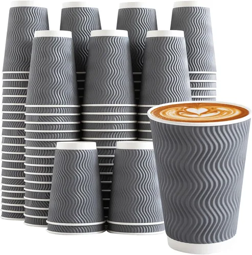Vista 12 de Tazas de café Clawsoff 8 onzas 150 unidades, Tazas de papel desechables onduladas con pared corrugada y aisladas para café 8 OZ, Para llevar