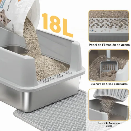 Vista 5 de Caja de arena de acero inoxidable con tapa, caja de arena para gatos