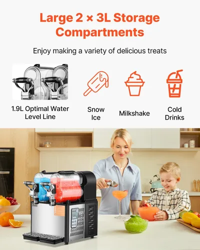 Vista 2 de VEVOR - Máquina comercial para hacer granizados, 3L x 2 de tanque doble, máquina para hacer bebidas heladas de 24 tazas, máquina para hacer