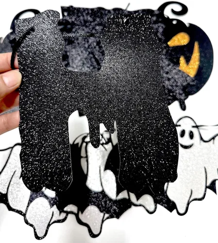 Vista 6 de Cartel de Feliz Halloween, guirnalda de papel para colgar, decoración de calabaza sangrienta, telón de fondo de fotos para pared, hogar, manto