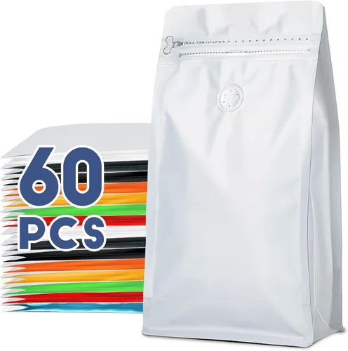 Vista 11 de Bolsas de café con válvula (60 piezas, 4 onzas, 0.25 libras) Bolsas de embalaje de granos de café ventiladas con alta barrera de papel de aluminio