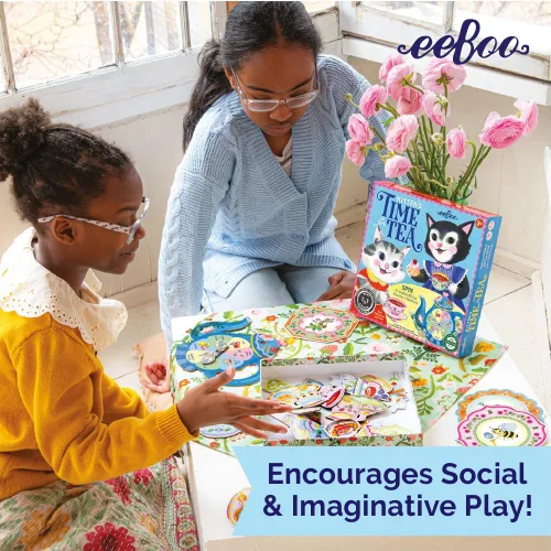 Vista 8 de eeBoo Kitten's Time for Tea Spinner Game, Story Building, 2-4 jugadores