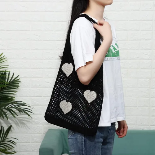 Vista 7 de Ovida Bolso de mano de ganchillo de malla, bolsa de playa Fairycore, bolso hobo de hadas, estilo grunge, bolso estético Y2K para mujeres y niñas