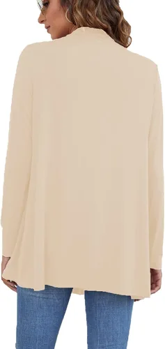Vista 6 de Ladlop Cárdigan ligero con frente abierto para mujer, manga larga, casual, suave, drapeado, cárdigan de otoño