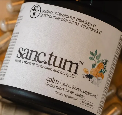 Vista 9 de Sanctum Suplemento calmante intestinal formulado por médicos y recomendado por médicos para malestar, hinchazón y estrés