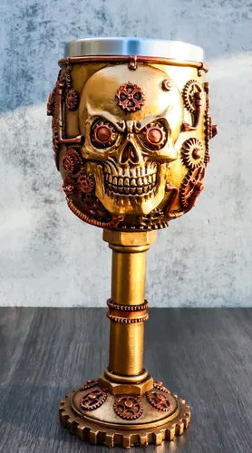 Vista 6 de Ebros Gift Golden Age Steampunk Mecánico Gearwork Skull Face Copa de vino Bebida Cáliz Figura 6 oz