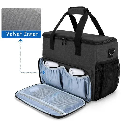 Vista 3 de CURMIO Carrying Case Compatible with PS5, PS4, PS4 Pro, Travel Bag for Game Console, Controller, Disks and Accessories, Black