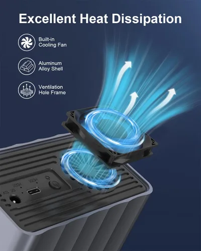 Vista 5 de Caja de disco duro de 2 bahías para disco duro SATA HDD/SSD de 2.5"/3.5" hasta 48 TB, caja de disco duro externo de aluminio con ventilador