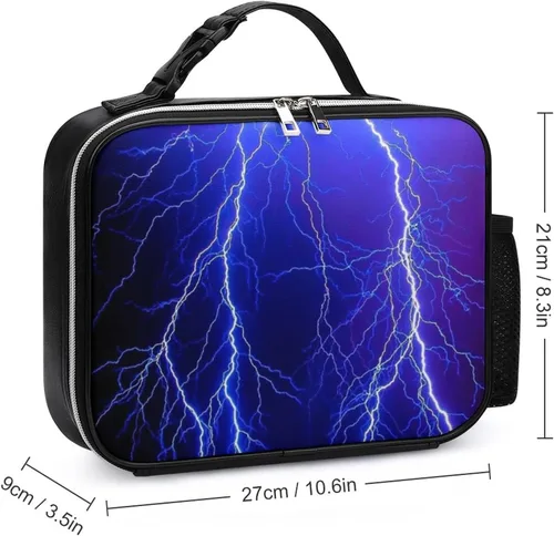 Vista 2 de Blue Thunder Storm - Lonchera de cuero reutilizable con asa desmontable con hebilla desmontable para oficina, trabajo, picnic