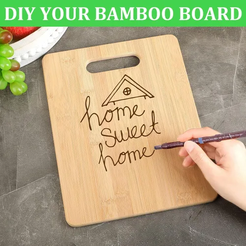 Vista 4 de Juego de 12 tablas de cortar de bambú con asas, tablas de madera gruesa para cocina y comedor, tablas de bambú lisas a granel para grabar y cocinar