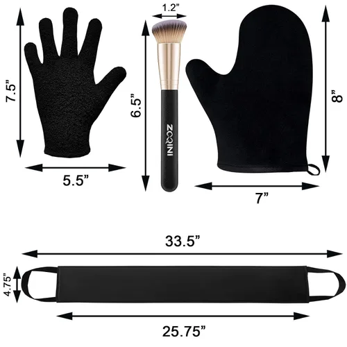 Vista 7 de Kit de manoplas autobronceadoras, suaves y aterciopeladas, aplicador de bronceado trasero, guante exfoliante, cepillo bronceador facial en ángulo