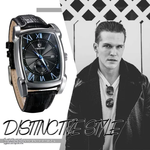 Vista 7 de JewelryWe - Reloj de pulsera de cuarzo con calendario cuadrado para hombre