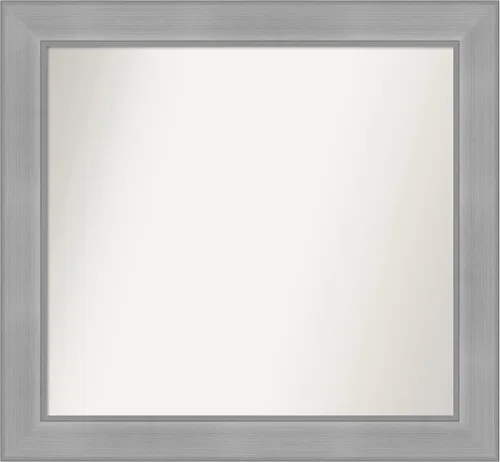Vista 232 de Amanti Art Espejo de baño plateado para sobre el fregadero, 24 x 24 pulgadas, espejo cuadrado de peltre forjado a medida, marco de madera casual