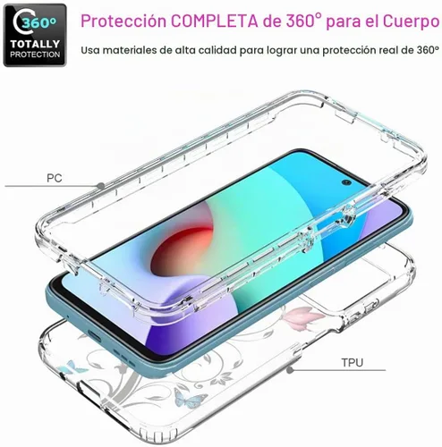 Vista 5 de Funda para Redmi 10 (2021/2022)/Redmi 10 Prime con protector de pantalla de vidrio templado, cuerpo completo transparente con protección de diseño
