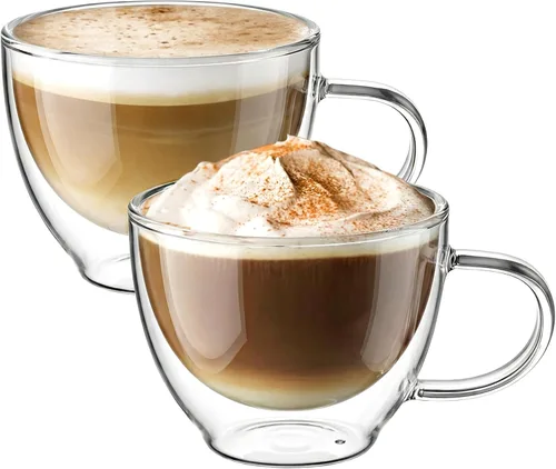 Vista 9 de ecooe Juego de 2 tazas de café de doble pared de 4 onzas, tazas de café de vidrio transparente con asa, taza de café aislada de borosilicato Clear