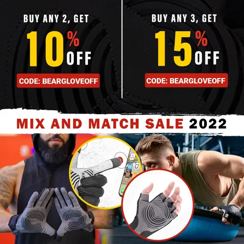 Vista 5 de Bear Grips Guantes de levantamiento de pesas para hombres y mujeres Guantes de levantamiento de medio dedo Guantes de entrenamiento de dedo