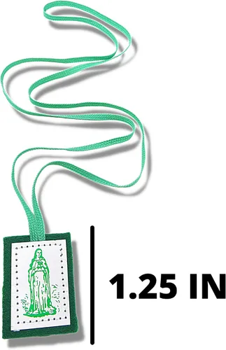 Vista 6 de Needzo Escapularios verdes con respaldo de lana católico, Escapulario de un solo panel con imagen del corazón ardiente y la Santísima Virgen María