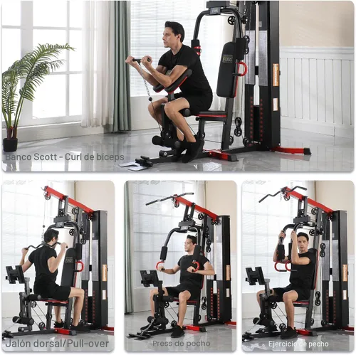 Vista 7 de Fitvids Home Gym Equipment, Multifunctional Full Body Workout Weight Machine Station with Weight Stack, All in One Exercise Equipment with Pulley