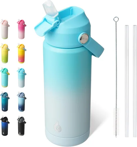 Vista 17 de BJPKPK - Botella de agua aislada con tapa de popote, 532 ml Botellas termo con boquilla suave, asa flexible y base antideslizante, libre de BPA, a