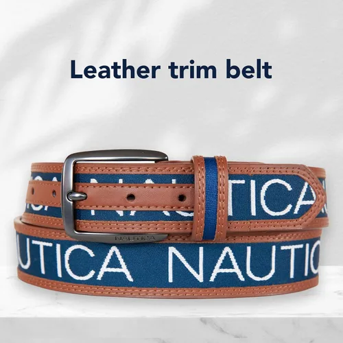 Vista 3 de Nautica Men's Signature Logo Ribbon with Leather Trim Belt