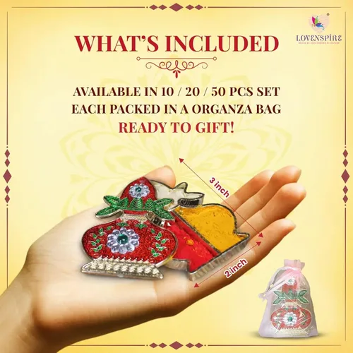 Vista 4 de LOVENSPIRE Paquete de 10 soportes decorativos Kalash Haldi Kumkum Roli Chawal/soporte de arroz Indio Festival Favor Diwali Rakhi Pooja Mandir Tika