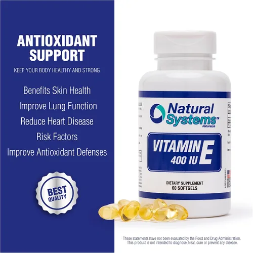 Vista 8 de Natural Systems - Vitamina E 60 cápsulas blandas de 400 UI de Natural Systems - Suplementos de vitamina E para el sistema inmunológico * - Cápsulas