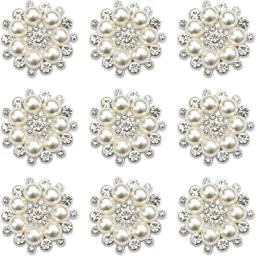 Vista 12 de 30 piezas chapadas en plata de 5 pétalos, cuentas de flores de diamantes de imitación, botón de adorno para ropa hecha a mano, zapatos, sombreros