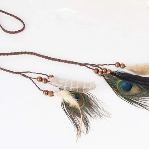 Vista 6 de Diadema de plumas hippie indio bohemio con borla bohemia para Halloween diadema para el pelo para mujer adorable corona para decoración de fiesta