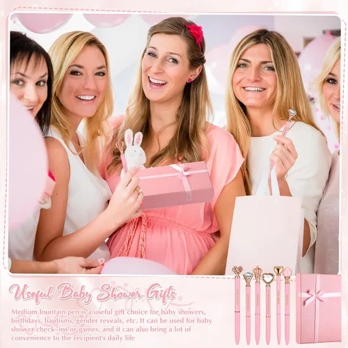 Vista 4 de Yeaqee 6 bolígrafos rosados, bolígrafos de metal con diamantes de cristal, pequeños y bonitos bolígrafos de tinta negra, regalos para mujeres, baby