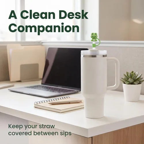 Vista 4 de 2 fundas de popote de rana verde para copa Stanley, fundas de silicona compatibles con tazas Stanley, toppers para vasos Stanley de 30 oz/40 onzas