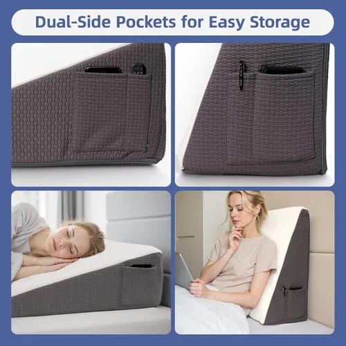 Vista 7 de Almohada de cuña para cabecero, almohada de cuña elevada triangular de 7.5 pulgadas para aliviar el reflujo ácido, dormir, poscirugía, alivio