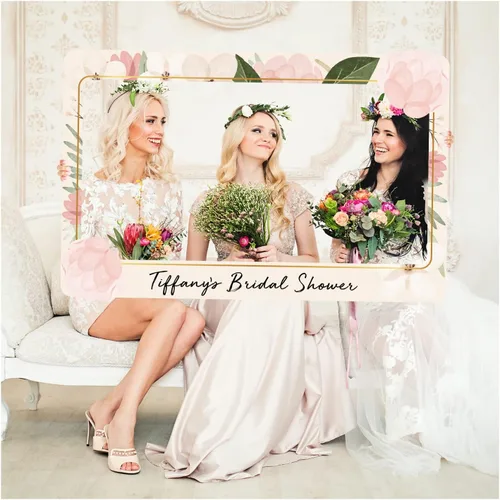 Vista 11 de Marco de fotos de novia personalizado con rosas en tonos fucsia, marco de fotos personalizado con rubor, accesorio de fotos de rosas florecientes