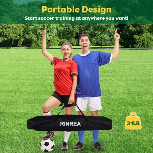 Vista 5 de RINREA Portería de fútbol portátil, red de portería de fútbol plegable con base metálica, equipo de entrenamiento de fútbol de montaje rápido con 1