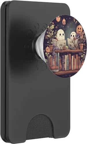 Vista 7 de Fantasmas lindos libros de lectura de Halloween bibliotecario amante de los libros PopSockets estándar PopGrip