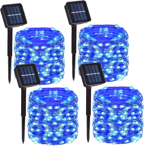 Vista 9 de Paquete de 2 cadenas de luces LED de 200 unidades, 66 pies, con cable de cobre, alimentadas por energía solar, impermeables, 8 modos, luces de hadas