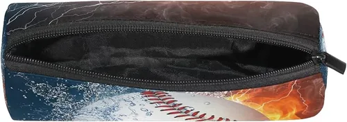 Vista 4 de AUUXVA Bolsa de lápices deportiva para béisbol, agua de fuego, estuche para lápices, bolsa con cremallera, bolsa para brochas de maquillaje
