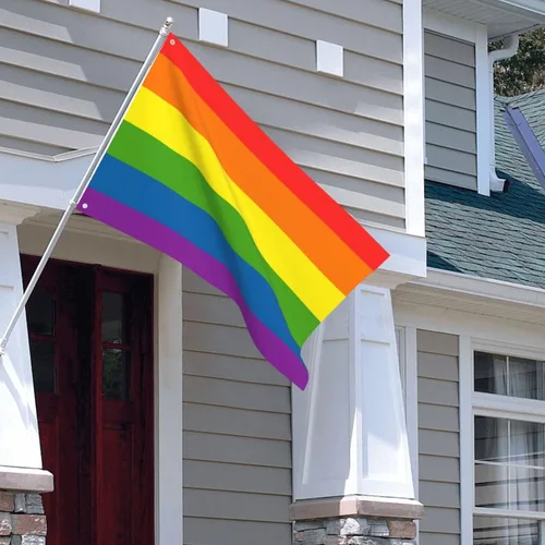 Vista 6 de Bandera para exteriores de 2.5 x 4 pies, bandera LGBT de arcoíris y orgullo gay, bandera para decoración del hogar y jardín, con ojales, duradera