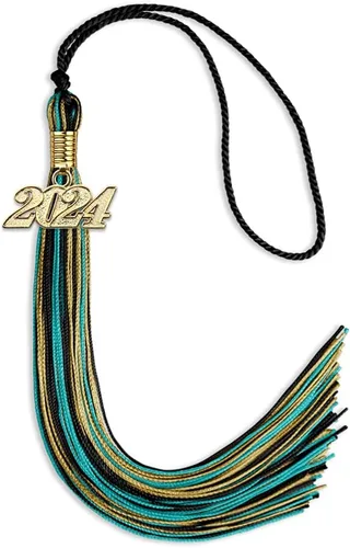 Vista 7 de Endea Graduation Borla mixta de triple color con gota de fecha dorada (negro/dorado/blanco, 2021)