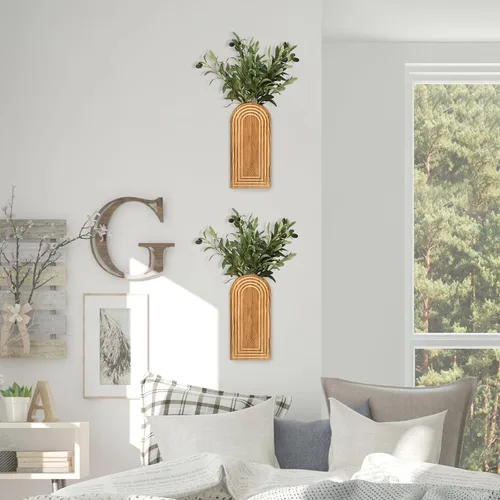 Vista 3 de Paquete de 2 macetas de madera para decoración de pared para plantas de interior, maceta de pared moderna para baño, sala de estar, decoración
