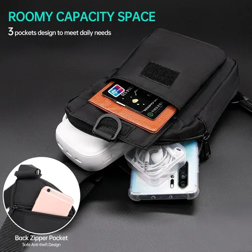 Vista 4 de Long Keeper Bolso bandolera pequeño para hombre, mochila ligera para el pecho, bolsas de hombro para senderismo, ciclismo, viajes, correr (C-negro)