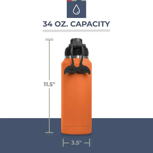 Vista 3 de ORCA Hydra - Botella de agua de acero inoxidable aislada de 34 onzas con acabado en polvo y mango de silicona Whale Tale Handle - Botella deportiva