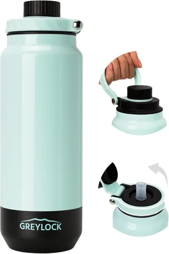 Vista 10 de Greylock Botella de agua aislada de 20 onzas con tapa con pajilla, botellas de agua deportivas reutilizables de acero inoxidable con asa plegable, a