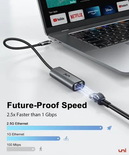 Vista 2 de uni Adaptador USB-C a Ethernet de 2.5 Gbps, Blazing Fast Type-C (compatible con Thunderbolt 4/3) a RJ45, adaptador de red Gigabit de aluminio