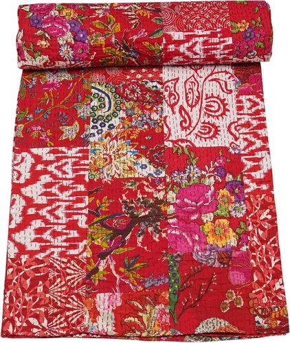 Vista 16 de Marubhumi Colchas hechas a mano tradicional de algodón puro con estampado de cachemira Kantha, funda de cama reversible con estampado de cachemira