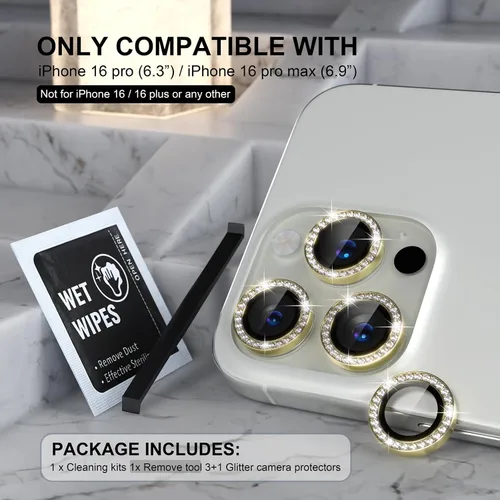 Vista 65 de Choiche Compatible para iPhone 16 Pro/iPhone 16 Pro Max Protector de Lente de Cámara, Vidrio Templado 9H Protector de Pantalla de Cubierta de Cámara