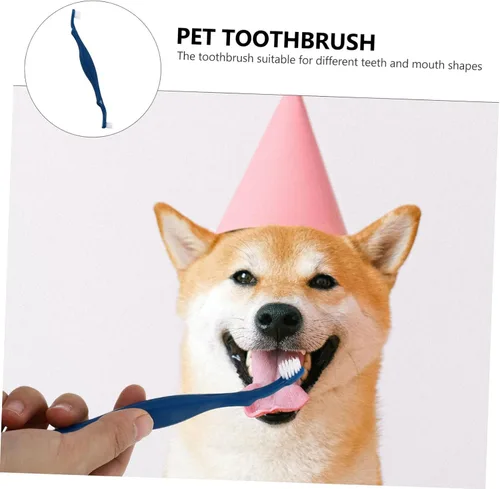 Vista 3 de TOYANDONA Juego de cepillos de dientes para mascotas, cepillo de limpieza de dientes de perro, 3 piezas de cerdas suaves de doble cabeza, mango